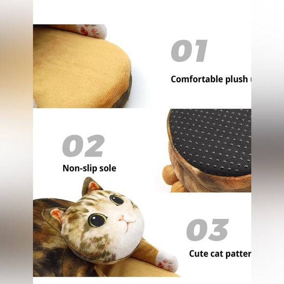 Cute 3D Cat Plush Slippers Cozy Fuzzy Indoor Shoes with Tail Detail. - Picture 4 of 8